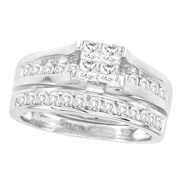 10kt White Gold Womens Princess Diamond Bridal Wedding Engagement Ring Band Set 1.00 Cttw - Size 7-Gold & Diamond Wedding Ring Sets-5.5-JadeMoghul Inc.