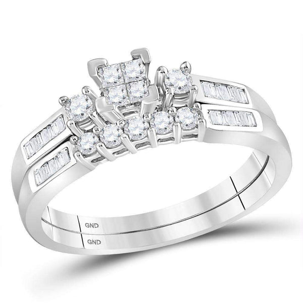 10kt White Gold Women's Princess Diamond Bridal Wedding Engagement Ring Band Set 3-8 Cttw - FREE Shipping (US/CAN)-Gold & Diamond Wedding Ring Sets-JadeMoghul Inc.