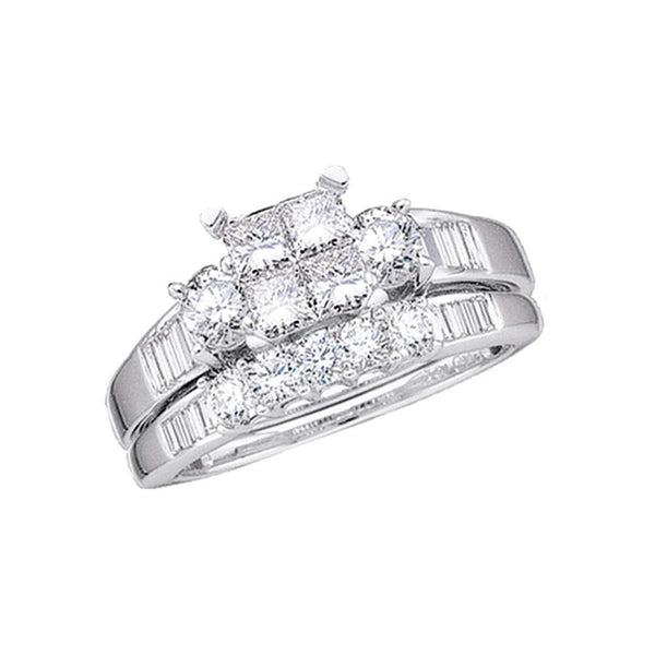 10kt White Gold Womens Princess Diamond Bridal Wedding Engagement Ring Band Set 7/8 Cttw-Gold & Diamond Wedding Ring Sets-10.5-JadeMoghul Inc.