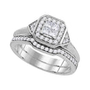 10kt White Gold Women's Princess Diamond Halo Bridal Wedding Engagement Ring Band Set 1/2 Cttw - FREE Shipping (US/CAN)-Gold & Diamond Wedding Ring Sets-6-JadeMoghul Inc.