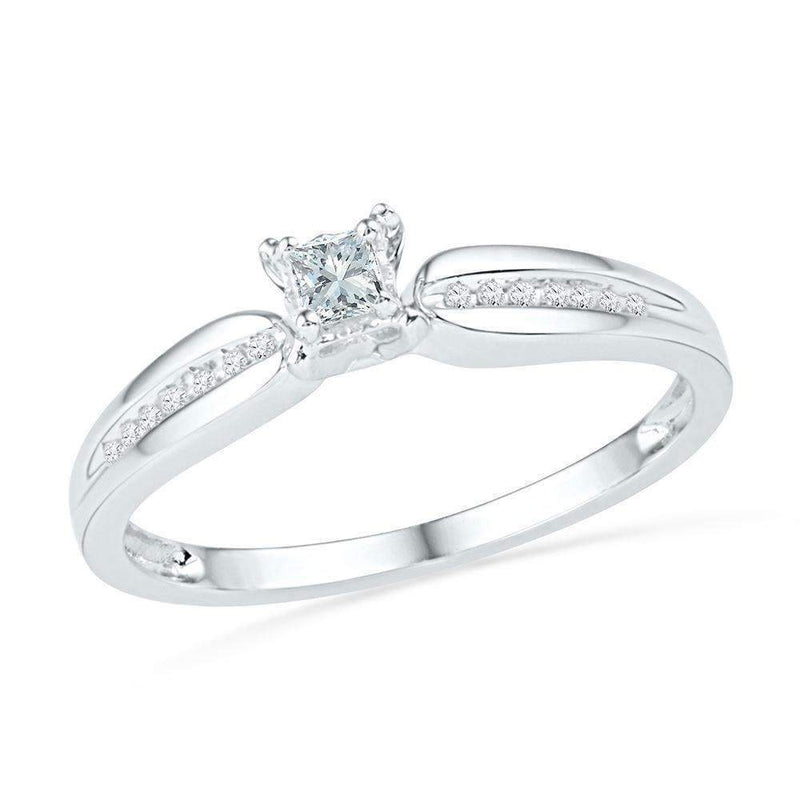10kt White Gold Women's Princess Diamond Solitaire Promise Bridal Ring 1/6 Cttw - FREE Shipping (US/CAN)-Gold & Diamond Promise Rings-5-JadeMoghul Inc.