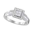 10kt White Gold Womens Princess Diamond Square Cluster Bridal Wedding Engagement Ring 1/2 Cttw-Gold & Diamond Engagement & Anniversary Rings-7.5-JadeMoghul Inc.