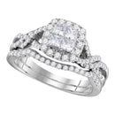 10kt White Gold Womens Princess Diamond Twist Bridal Wedding Engagement Ring Band Set 1.00 Cttw-Gold & Diamond Wedding Ring Sets-6.5-JadeMoghul Inc.