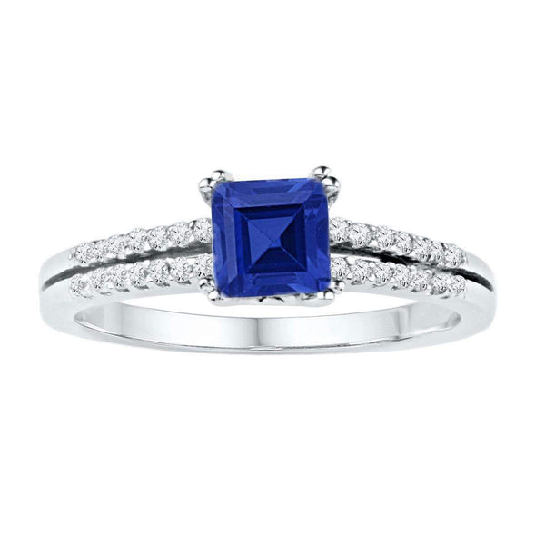 10kt White Gold Womens Princess Lab-Created Blue Sapphire Solitaire Ring 1.00 Cttw-Gold & Diamond Fashion Rings-JadeMoghul Inc.