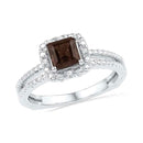 10kt White Gold Womens Princess Lab-Created Smoky Quartz Solitaire Ring 5-8 Cttw-Gold & Diamond Fashion Rings-JadeMoghul Inc.