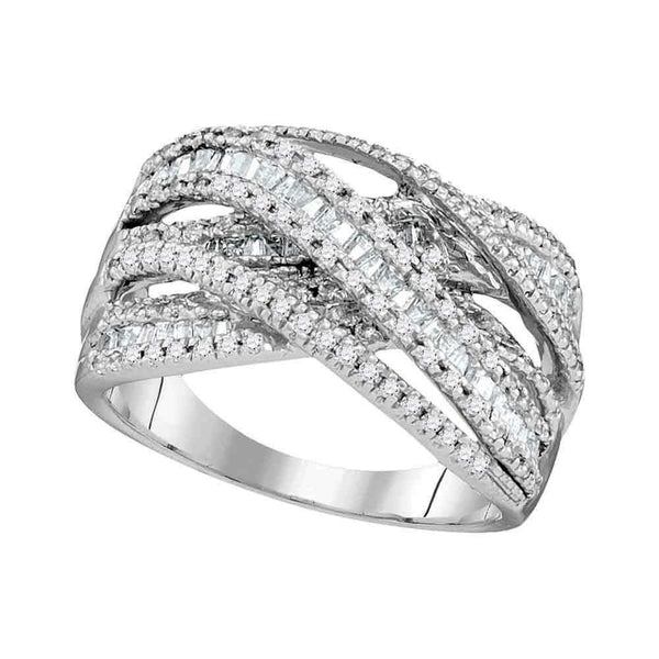 10kt White Gold Womens Round Baguette Diamond Crossover Fashion Band Ring 1.00 Cttw - FREE Shipping (US/CAN)-Gold & Diamond Bands-5-JadeMoghul Inc.