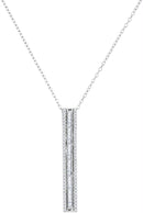 10kt White Gold Womens Round Baguette Diamond Vertical Bar Pendant 1-2 Cttw-Gold & Diamond Pendants & Necklaces-JadeMoghul Inc.