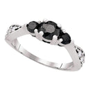 10kt White Gold Women's Round Black Color Enhanced Diamond 3-stone Bridal Wedding Engagement Ring 1.00 Cttw - FREE Shipping (USA/CAN)-Gold & Diamond Engagement & Anniversary Rings-5-JadeMoghul Inc.