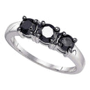 10kt White Gold Women's Round Black Color Enhanced Diamond 3-stone Bridal Wedding Engagement Ring 1.00 Cttw - FREE Shipping (US/CAN)-Gold & Diamond Engagement & Anniversary Rings-5-JadeMoghul Inc.