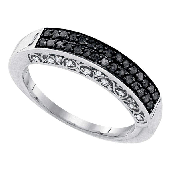 10kt White Gold Women's Round Black Color Enhanced Diamond Band Ring 1/2 Cttw - FREE Shipping (US/CAN)-Gold & Diamond Bands-6-JadeMoghul Inc.