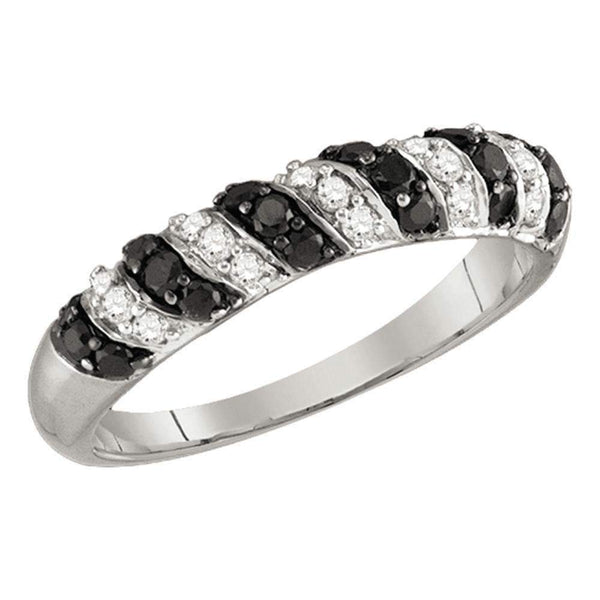 10kt White Gold Womens Round Black Color Enhanced Diamond Band Ring 1/2 Cttw-Gold & Diamond Bands-5-JadeMoghul Inc.