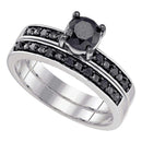 10kt White Gold Women's Round Black Color Enhanced Diamond Bridal Wedding Engagement Ring Band Set 1.00 Cttw - FREE Shipping (US/CAN)-Gold & Diamond Wedding Ring Sets-5-JadeMoghul Inc.