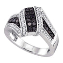 10kt White Gold Women's Round Black Color Enhanced Diamond Cluster Ring 1/2 Cttw - FREE Shipping (US/CAN)-Gold & Diamond Fashion Rings-5-JadeMoghul Inc.