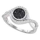 10kt White Gold Women's Round Black Color Enhanced Diamond Cluster Ring 1/5 Cttw - FREE Shipping (USA/CAN)-Gold & Diamond Cluster Rings-5-JadeMoghul Inc.