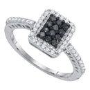 10kt White Gold Women's Round Black Color Enhanced Diamond Cluster Ring 3/8 Cttw - FREE Shipping (USA/CAN)-Gold & Diamond Cluster Rings-5.5-JadeMoghul Inc.