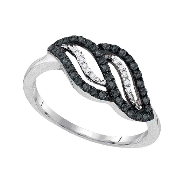 10kt White Gold Women's Round Black Color Enhanced Diamond Crossover Band Ring 1/3 Cttw - FREE Shipping (US/CAN)-Gold & Diamond Bands-5-JadeMoghul Inc.