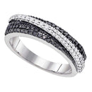 10kt White Gold Women's Round Black Color Enhanced Diamond Crossover Band Ring 3/8 Cttw - FREE Shipping (US/CAN)-Gold & Diamond Bands-5-JadeMoghul Inc.