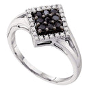10kt White Gold Women's Round Black Color Enhanced Diamond Diagonal Square Cluster Ring 1/5 Cttw - FREE Shipping (US/CAN)-Gold & Diamond Cluster Rings-5-JadeMoghul Inc.