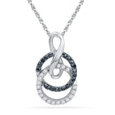 10kt White Gold Women's Round Black Color Enhanced Diamond Double Circle Pendant 1-5 Cttw - FREE Shipping (US/CAN)-Pendants And Necklaces-JadeMoghul Inc.