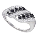 10kt White Gold Womens Round Black Color Enhanced Diamond Fashion Ring 1-2 Cttw-Gold & Diamond Fashion Rings-JadeMoghul Inc.