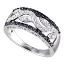 10kt White Gold Women's Round Black Color Enhanced Diamond Floral Band Ring 3/8 Cttw - FREE Shipping (US/CAN)-Gold & Diamond Bands-5-JadeMoghul Inc.