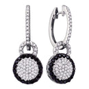 10kt White Gold Women's Round Black Color Enhanced Diamond Framed Cluster Dangle Earrings 1-2 Cttw - FREE Shipping (US/CAN)-Gold & Diamond Earrings-JadeMoghul Inc.