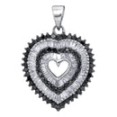 10kt White Gold Women's Round Black Color Enhanced Diamond Framed Heart Pendant 7-8 Cttw - FREE Shipping (US/CAN)-Gold & Diamond Pendants & Necklaces-JadeMoghul Inc.