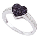 10kt White Gold Women's Round Black Color Enhanced Diamond Heart Cluster Ring 1/3 Cttw - FREE Shipping (US/CAN)-Gold & Diamond Heart Rings-5-JadeMoghul Inc.