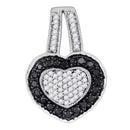 10kt White Gold Women's Round Black Color Enhanced Diamond Heart Pendant 1-2 Cttw - FREE Shipping (US/CAN)-Gold & Diamond Pendants & Necklaces-JadeMoghul Inc.