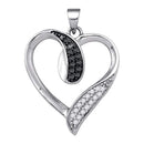 10kt White Gold Womens Round Black Color Enhanced Diamond Heart Pendant 1-5 Cttw-Gold & Diamond Pendants & Necklaces-JadeMoghul Inc.