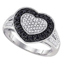 10kt White Gold Women's Round Black Color Enhanced Diamond Heart Ring 1/2 Cttw - FREE Shipping (US/CAN)-Rings And Bands-5-JadeMoghul Inc.