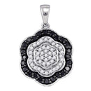 10kt White Gold Women's Round Black Color Enhanced Diamond Hexagon Cluster Pendant 1-2 Cttw - FREE Shipping (US/CAN)-Gold & Diamond Pendants & Necklaces-JadeMoghul Inc.