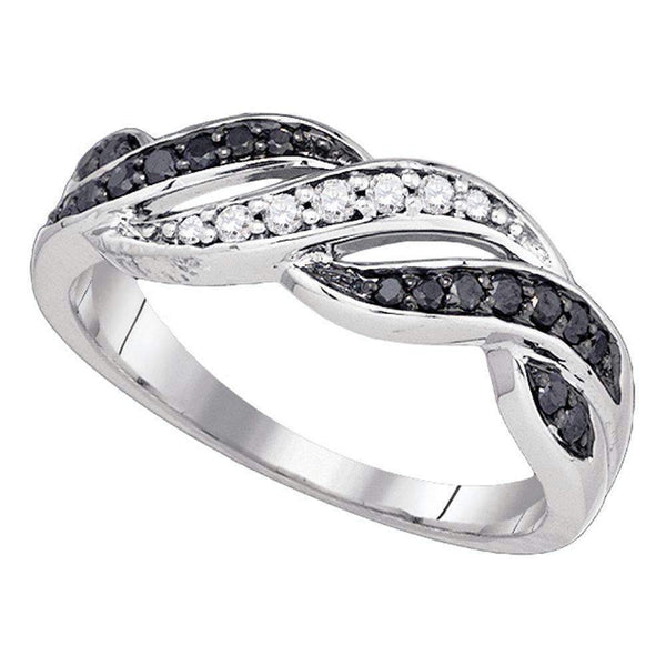 10kt White Gold Women's Round Black Color Enhanced Diamond Infinity Weave Band 1/4 Cttw - FREE Shipping (US/CAN)-Gold & Diamond Bands-5-JadeMoghul Inc.