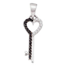 10kt White Gold Women's Round Black Color Enhanced Diamond Key Heart Pendant 1-10 Cttw - FREE Shipping (US/CAN)-Gold & Diamond Pendants & Necklaces-JadeMoghul Inc.