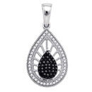 10kt White Gold Women's Round Black Color Enhanced Diamond Milgrain Teardrop Pendant 1-3 Cttw - FREE Shipping (US/CAN)-Gold & Diamond Pendants & Necklaces-JadeMoghul Inc.