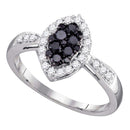10kt White Gold Women's Round Black Color Enhanced Diamond Oval Cluster Ring 1/2 Cttw - FREE Shipping (US/CAN)-Gold & Diamond Cluster Rings-5-JadeMoghul Inc.