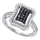 10kt White Gold Women's Round Black Color Enhanced Diamond Rectangle Frame Cluster Ring 1/2 Cttw - FREE Shipping (US/CAN)-Rings And Bands-6-JadeMoghul Inc.