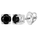 10kt White Gold Women's Round Black Color Enhanced Diamond Screwback Stud Solitaire Earrings 1-2 Cttw - FREE Shipping (USA/CAN)-Gold & Diamond Earrings-JadeMoghul Inc.