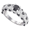 10kt White Gold Women's Round Black Color Enhanced Diamond Solitaire Bridal Wedding Engagement Ring 1.00 Cttw - FREE Shipping (US/CAN)-Gold & Diamond Engagement & Anniversary Rings-5-JadeMoghul Inc.