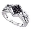 10kt White Gold Women's Round Black Color Enhanced Diamond Square Cluster Ring 1/3 Cttw - FREE Shipping (US/CAN)-Gold & Diamond Cluster Rings-5-JadeMoghul Inc.