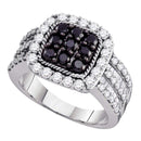10kt White Gold Women's Round Black Color Enhanced Diamond Square Cluster Ring 2.00 Cttw - FREE Shipping (USA/CAN)-Gold & Diamond Cluster Rings-5-JadeMoghul Inc.