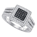 10kt White Gold Women's Round Black Color Enhanced Diamond Square Frame Cluster Ring 1/2 Cttw - FREE Shipping (US/CAN)-Gold & Diamond Cluster Rings-5-JadeMoghul Inc.