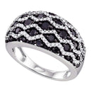10kt White Gold Women's Round Black Color Enhanced Diamond Striped Band Ring 1-1/5 Cttw - FREE Shipping (US/CAN)-Gold & Diamond Bands-5-JadeMoghul Inc.