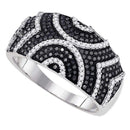 10kt White Gold Women's Round Black Color Enhanced Diamond Symmetrical Stripe Band Ring 5/8 Cttw - FREE Shipping (US/CAN)-Rings And Bands-5-JadeMoghul Inc.
