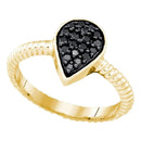 10kt White Gold Women's Round Black Color Enhanced Diamond Teardrop Cluster Ring 1/5 Cttw - FREE Shipping (US/CAN)-Gold & Diamond Cluster Rings-5-JadeMoghul Inc.