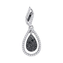 10kt White Gold Womens Round Black Color Enhanced Diamond Teardrop Pendant 1-3 Cttw-Gold & Diamond Pendants & Necklaces-JadeMoghul Inc.
