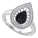 10kt White Gold Women's Round Black Color Enhanced Diamond Teardrop Ring 1/3 Cttw - FREE Shipping (US/CAN)-Gold & Diamond Fashion Rings-5-JadeMoghul Inc.