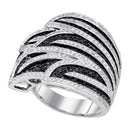 10kt White Gold Women's Round Black Color Enhanced Diamond Wide Fashion Band Ring 1-3/8 Cttw - FREE Shipping (US/CAN)-Gold & Diamond Bands-5-JadeMoghul Inc.