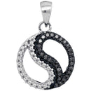 10kt White Gold Women's Round Black Color Enhanced Diamond Ying Yang Circle Pendant 1-10 Cttw - FREE Shipping (US/CAN)-Gold & Diamond Pendants & Necklaces-JadeMoghul Inc.