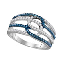 10kt White Gold Women's Round Blue Color Enhanced Diamond Band Ring 1/2 Cttw - FREE Shipping (US/CAN)-Gold & Diamond Bands-5-JadeMoghul Inc.